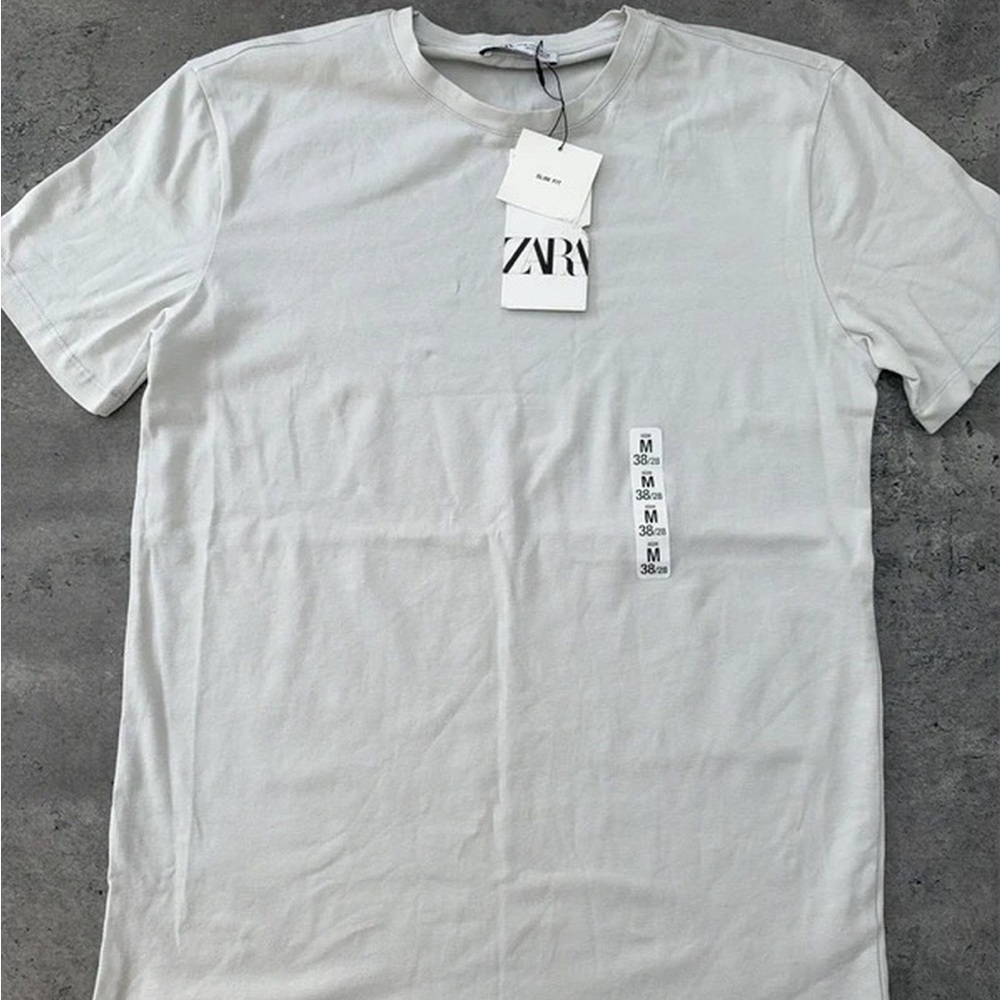 Zara Men Short Sleeve Crew Tee in Light Gray